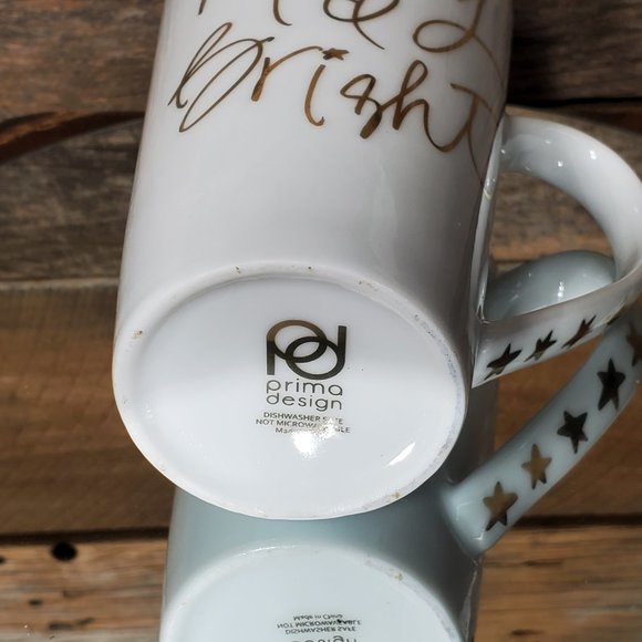 Prima Design Merry & Bright Latte Mug - White Glazed Ceramic - Gold Trim - Picture 2 of 6